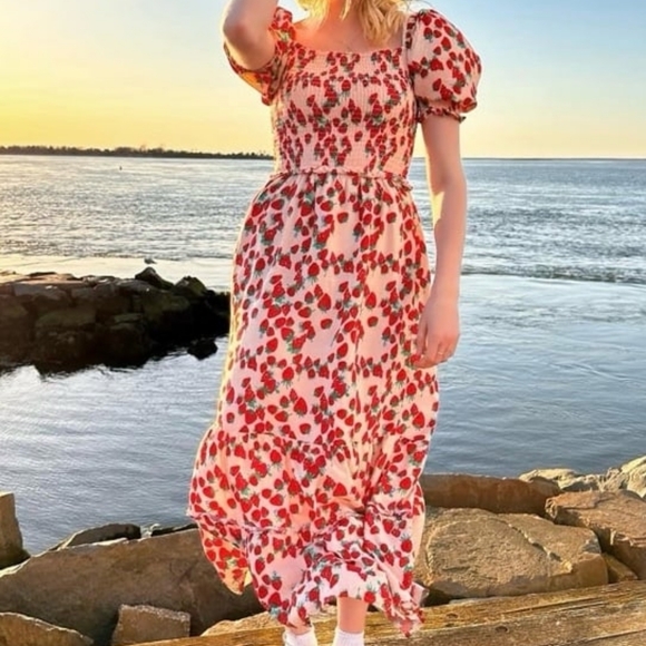 BETSEY JOHNSON Women's Dress Size XXL Strawberry Fields Tiered Smocked Midi - Picture 2 of 16